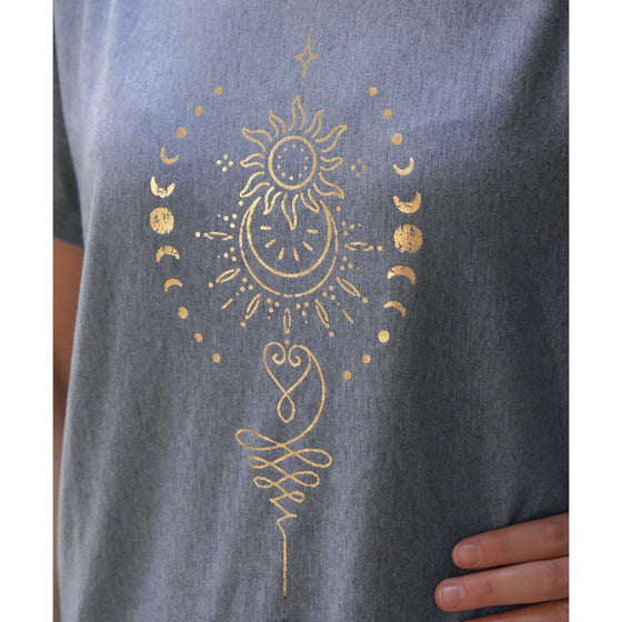 Spirit of Om - T-Shirt moon & sun blau-melange