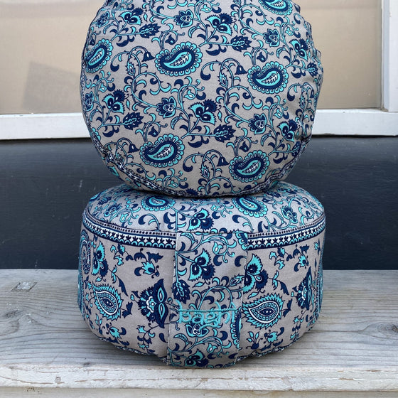 FAIRTRADE Meditationskissen Print türkis-blau/grau